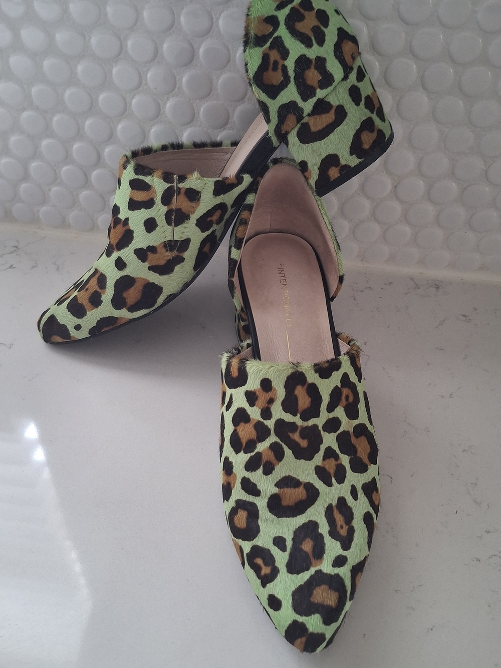Intentionally Blank Neon Green Leopard Calf Hair d'Orsay Block Heel Pump 6